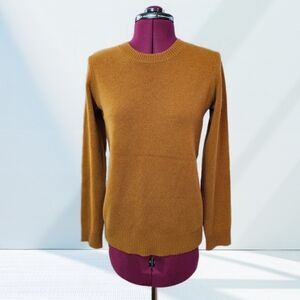 100% Superfine Merino Wool Mustard/Brown Crew Neck Sweater | Size Small